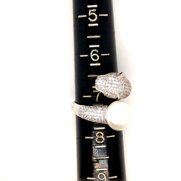 Panther Bypass Pearl 925 Silver Ring - Picture 12 of 12